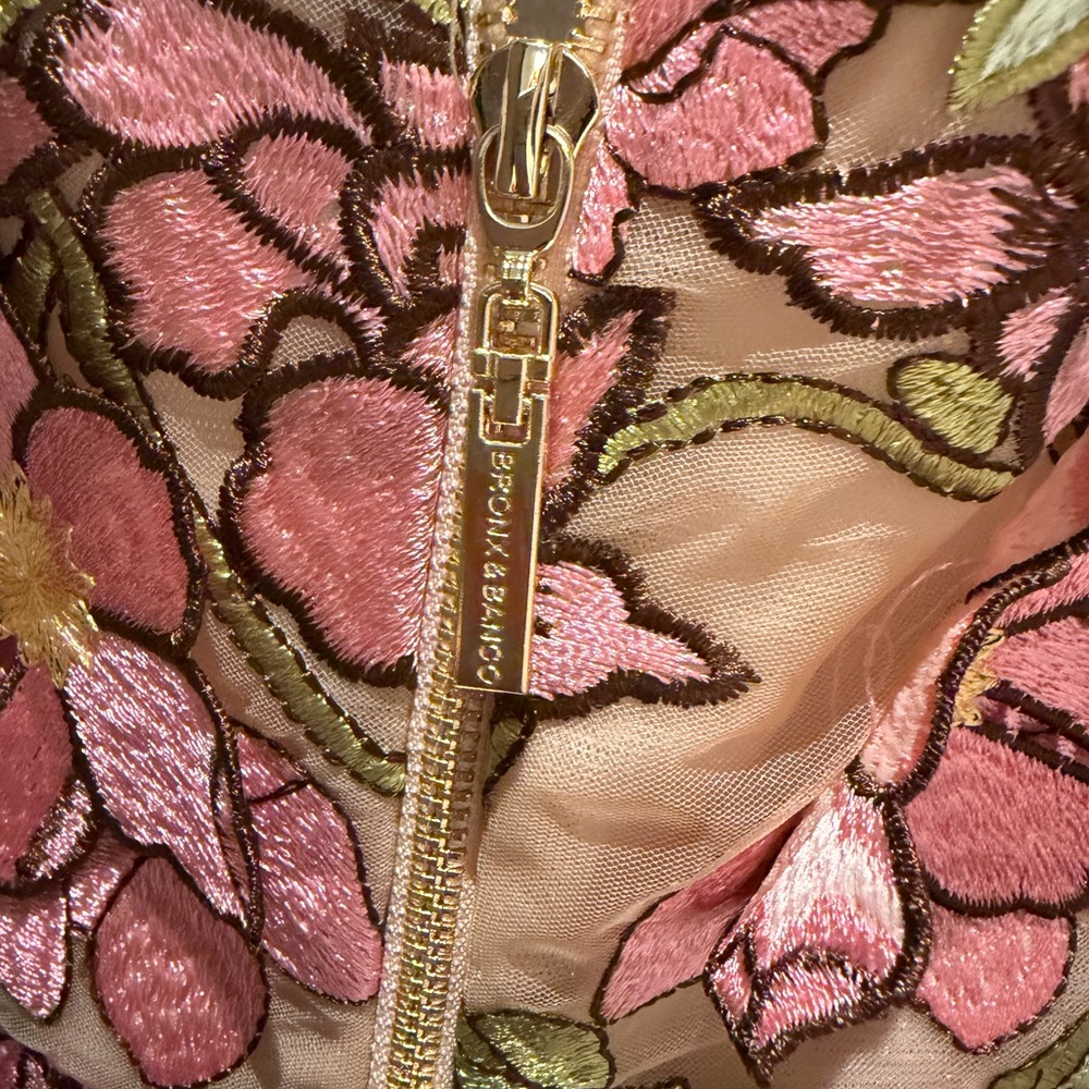 Bronx and Banco Strapless Floral Appliqué Midi Dress in Pink, Purple & Green - Picture 7 of 16